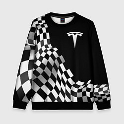 Свитшот детский Tesla racing flag, цвет: 3D-черный