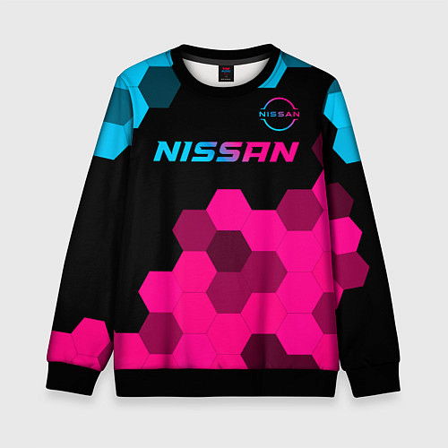 Детский свитшот Nissan - neon gradient: символ сверху / 3D-Черный – фото 1