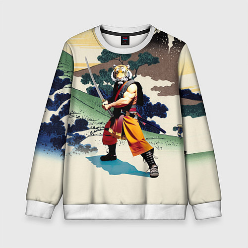 Детский свитшот Tiger samurai - Japan - neural network / 3D-Белый – фото 1