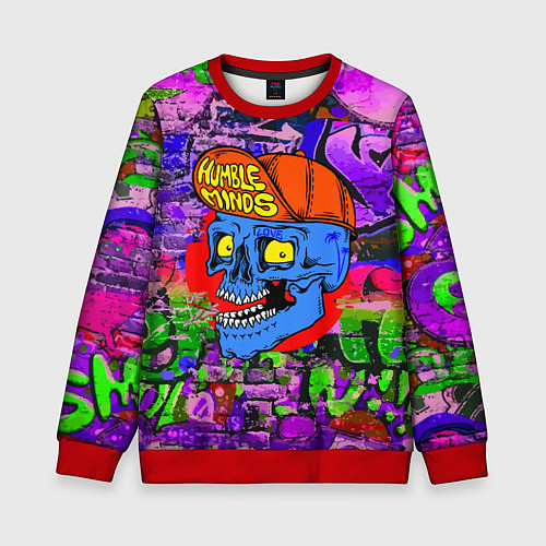 Детский свитшот Humble minds - skull - graffiti / 3D-Красный – фото 1