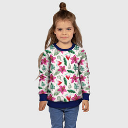 Свитшот детский Арбузы, цветы и тропические листья, цвет: 3D-синий — фото 2