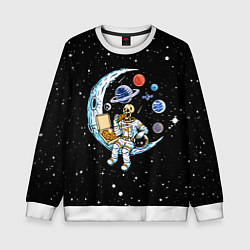 Свитшот детский Skeleton astronaut eats pizza while sitting on the, цвет: 3D-белый