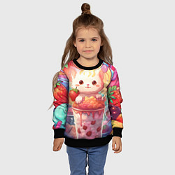 Свитшот детский Котик в клубничком коктейле, цвет: 3D-черный — фото 2