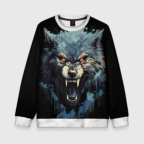 Детский свитшот Blue black wolf / 3D-Белый – фото 1