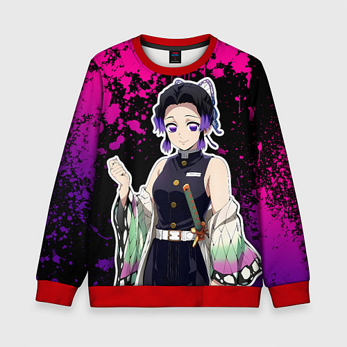 Детский свитшот Шинобу кочо - неоновые брызги / 3D-Красный – фото 1