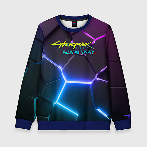 Детский свитшот Cyberpunk 2077 phantom liberty neon / 3D-Синий – фото 1