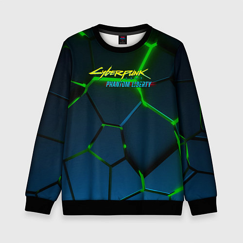 Детский свитшот Cyberpunk 2077 phantom liberty green neon / 3D-Черный – фото 1