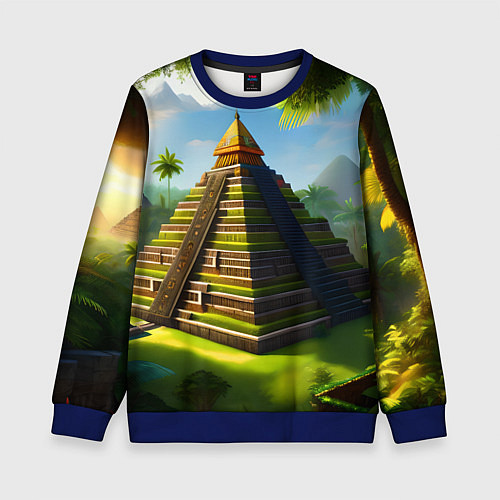 Детский свитшот Пирамида индейцев майя / 3D-Синий – фото 1