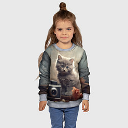 Свитшот детский Серый котенок, винтажное фото, цвет: 3D-меланж — фото 2