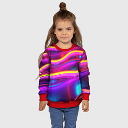 Свитшот детский Неоновые светящиеся волны, цвет: 3D-красный — фото 2