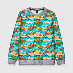 Свитшот детский Гавайский стиль море и цветы, цвет: 3D-меланж