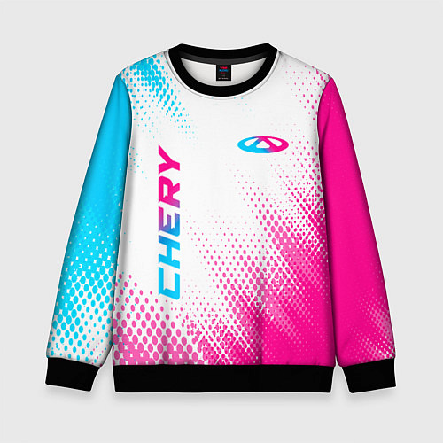 Детский свитшот Chery neon gradient style: надпись, символ / 3D-Черный – фото 1