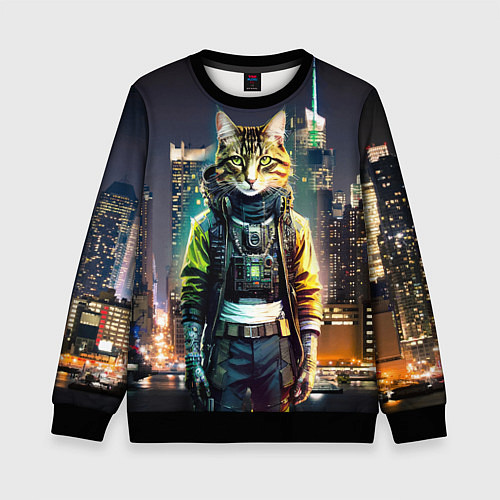 Детский свитшот Cool cat in New York city at night / 3D-Черный – фото 1