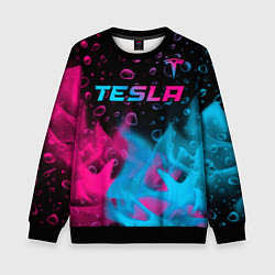 Свитшот детский Tesla - neon gradient: символ сверху, цвет: 3D-черный