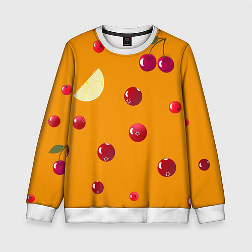 Детский свитшот Ягоды и лимон, оранжевый фон / 3D-Белый – фото 1