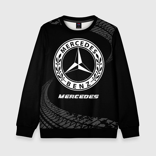 Детский свитшот Mercedes speed на темном фоне со следами шин / 3D-Черный – фото 1