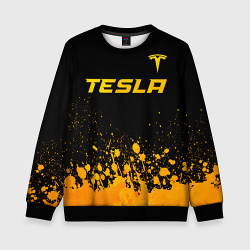 Детский свитшот Tesla - gold gradient: символ сверху / 3D-Черный – фото 1