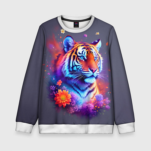 Детский свитшот Тигр и краски - нейросеть / 3D-Белый – фото 1
