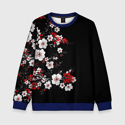 Детский свитшот Белая и красная сакура - цветение / 3D-Синий – фото 1