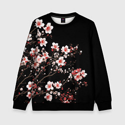 Свитшот детский Цветущая сакура - белые и красные, цвет: 3D-черный