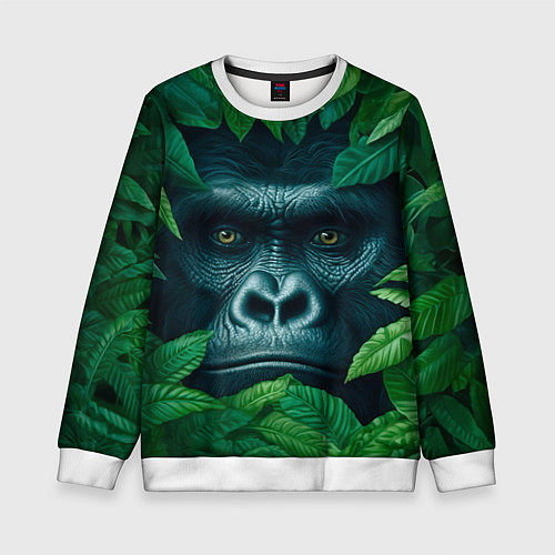 Детский свитшот Горилла в кустах / 3D-Белый – фото 1
