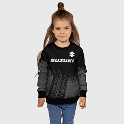 Свитшот детский Suzuki speed на темном фоне со следами шин: символ, цвет: 3D-черный — фото 2