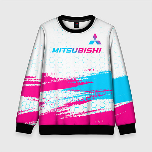 Детский свитшот Mitsubishi neon gradient style: символ сверху / 3D-Черный – фото 1