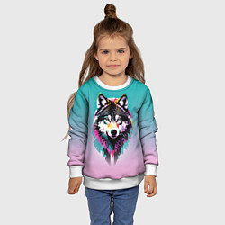 Свитшот детский Волчья морда - поп-арт, цвет: 3D-белый — фото 2