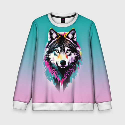 Детский свитшот Волчья морда - поп-арт / 3D-Белый – фото 1