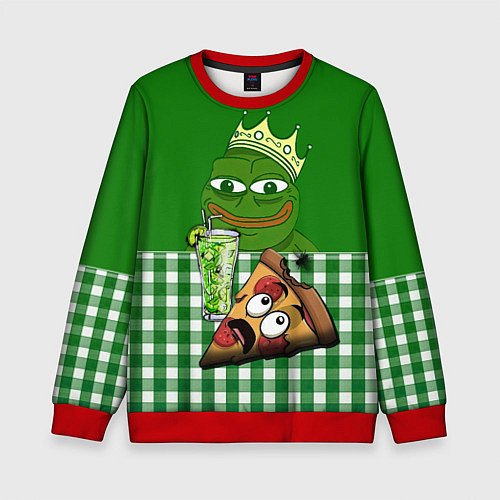 Детский свитшот Pepe King with pizza / 3D-Красный – фото 1