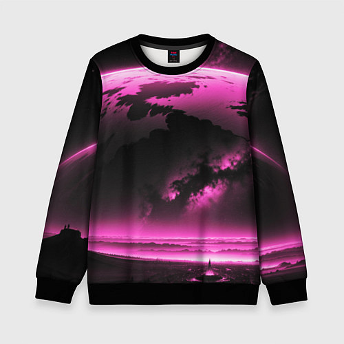 Детский свитшот Сай фай пейзаж в черно розовых тонах / 3D-Черный – фото 1