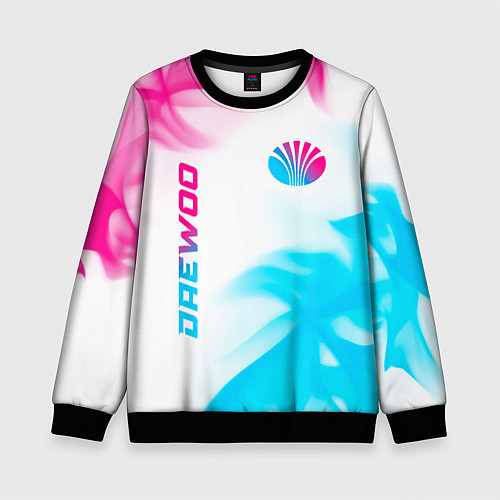 Детский свитшот Daewoo neon gradient style: надпись, символ / 3D-Черный – фото 1