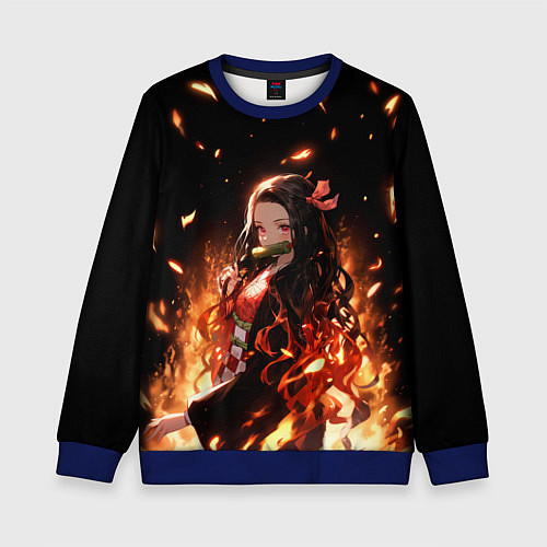 Детский свитшот Незуко и пламя - клинок / 3D-Синий – фото 1
