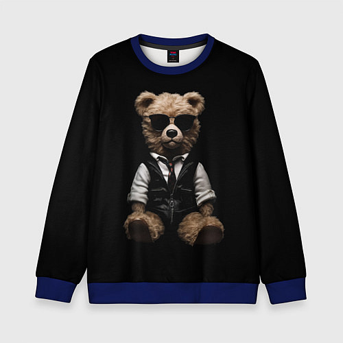 Детский свитшот Плюшевый мишка в очках / 3D-Синий – фото 1