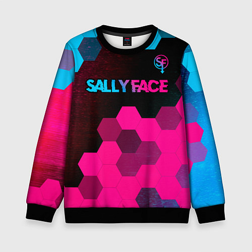 Детский свитшот Sally Face - neon gradient: символ сверху / 3D-Черный – фото 1