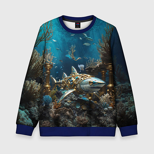 Детский свитшот Механическая акула / 3D-Синий – фото 1