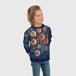 Свитшот детский Хризантемы на джинсе, цвет: 3D-синий — фото 2