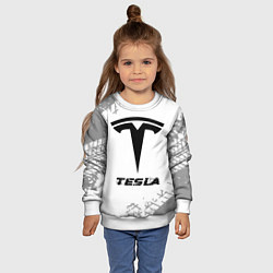 Свитшот детский Tesla speed на светлом фоне со следами шин, цвет: 3D-белый — фото 2