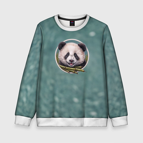 Детский свитшот Милая мордочка панды с бамбуком / 3D-Белый – фото 1