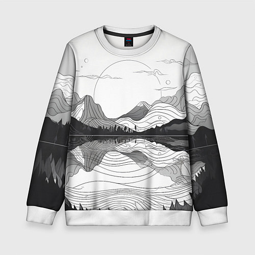 Детский свитшот Минималистичный пейзаж чб / 3D-Белый – фото 1