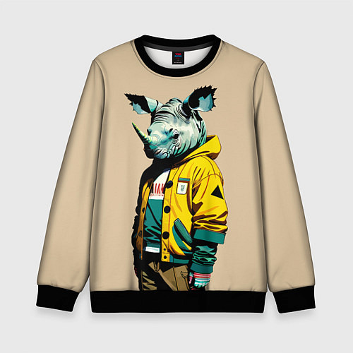 Детский свитшот Dude rhino - urban style / 3D-Черный – фото 1