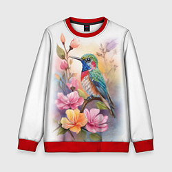 Детский свитшот Колибри и цветы - акварель