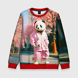 Свитшот детский Милая панда в пуховике, цвет: 3D-красный