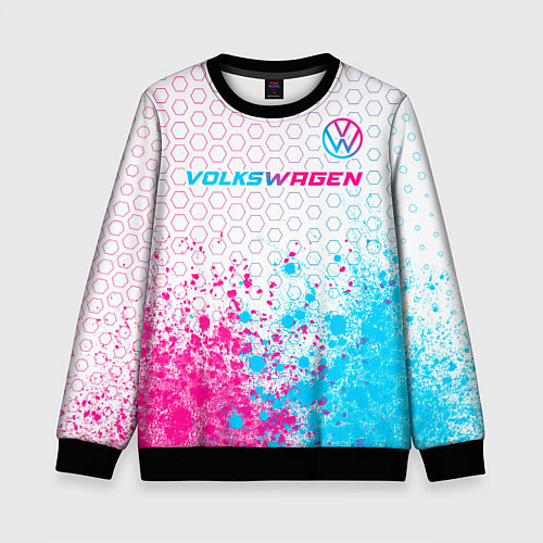 Детский свитшот Volkswagen neon gradient style: символ сверху / 3D-Черный – фото 1