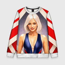 Свитшот детский Девушка блондинка в спортивном костюме, цвет: 3D-белый