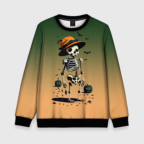 Детский свитшот Funny skeleton - halloween - neural network / 3D-Черный – фото 1