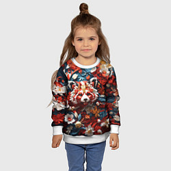 Свитшот детский Красная панда в цветах, цвет: 3D-белый — фото 2