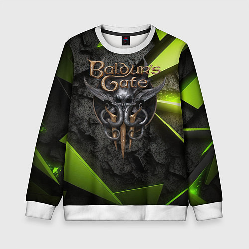 Детский свитшот Baldurs Gate 3 logo green abstract / 3D-Белый – фото 1