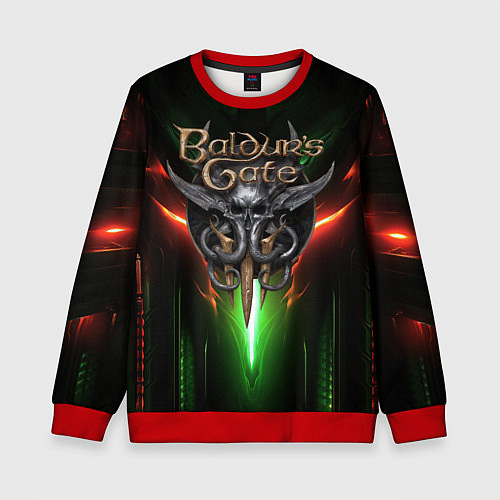 Детский свитшот Baldurs Gate 3 logo green red light / 3D-Красный – фото 1