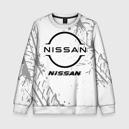 Детский свитшот Nissan speed на светлом фоне со следами шин / 3D-Белый – фото 1